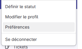 Menu des préférences