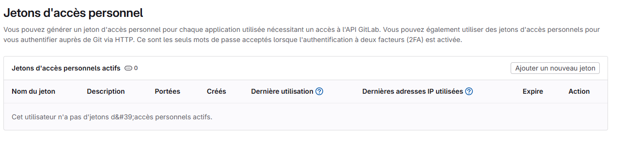 Page des jetons